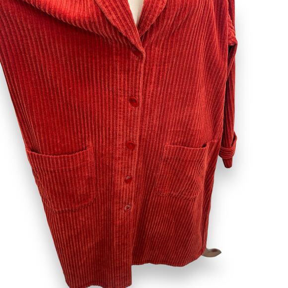 FLAX Medium Burnt orange Corduroy Full Length Jacket Coat Duster Velvet Ribbed - Picture 6 of 11
